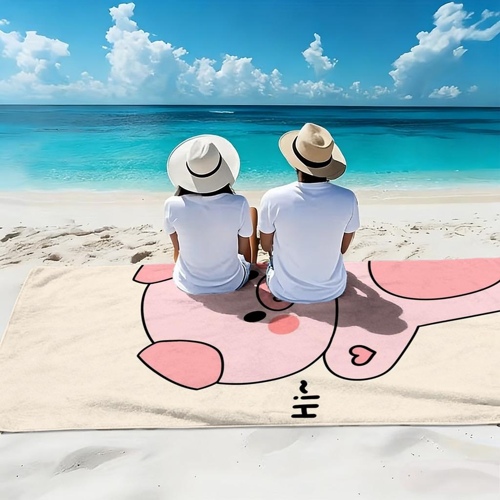 Cartoon Pig Style Beach Towel, Pink Pig Pattern Quick Dry Super Absorbent Microfiber for Beach Pool Party Summer Festival Gift