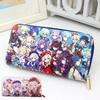 Genshin Impact Anime Portefeuille Long en Cuir PU Porte-Cartes Multi-couches Porte-monnaie à Fermeture Éclair Cadeau Cosplay