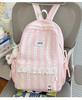 Schoolbag Summer Fresh Peach Light Pink Striped Bow Schoolbag Milk Huhu Sweet Girl Heart Girlfriend Travel Backpack