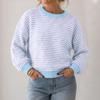 Women's Striped Color Block Knit Pullover Sweater, Round Neck Loose Fit Casual Top for Fall and Winter