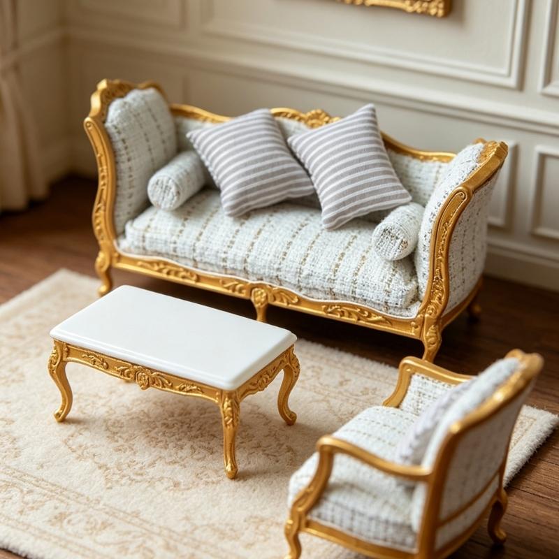 Realistic 1/12 Scale Dollhouses Sofa Set Soft Cloth Cover Simple Couch Model Furniture Accessory