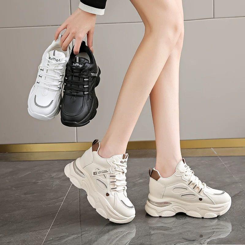 ins tide inner height-increasing shoes 2025 new spring and autumn dad shoes women's thick-soled running is not tired of feet little white sports shoes