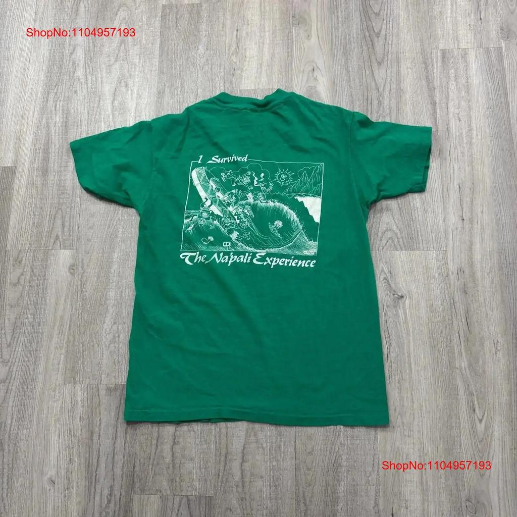 Vintage I Survived The Na Pali Experience T Shirt Mens Large Green 1986 Hawaii Vintage Washed Fashion Streetwear Unisex Homme