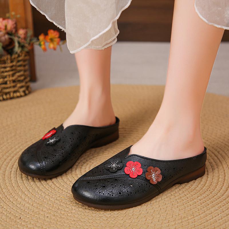 

Flat Soft Side Flower Mum Shoes Women Soft Comfort Sandalias De Mujer Breathable Casual Shoes for Woman Anti-slip Half-toe Mules 41 чорний