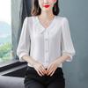 Fashion Chiffon Shirt 3/4 Sleeve Women's Summer New Mom Top Solid Color Doll Collar Bottoming Blouse M-4XL