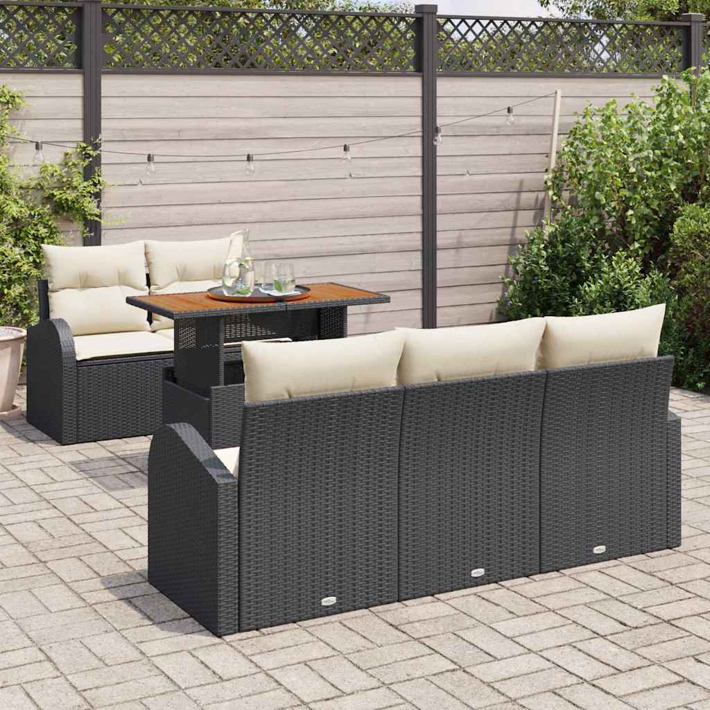 Garden Sofa Set with Storage 6 pcs Black Poly Rattan
