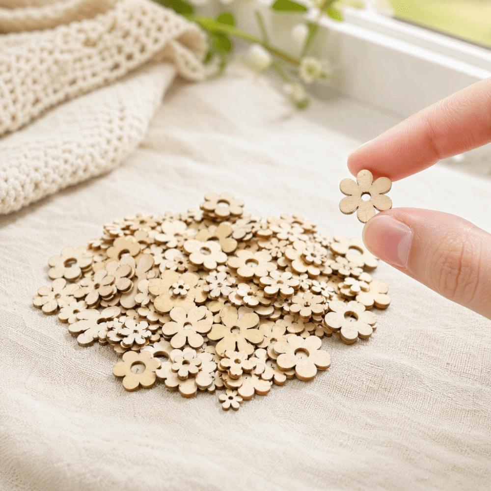 300Pcs Mixed Sizes Unfinished Wooden Cutouts Wooden Craft Cutouts  For Scrapbooking