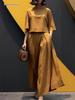 2026 Spring/Summer Women's Solid Color Short Sleeve Casual Loose Trousers Two-Piece Set