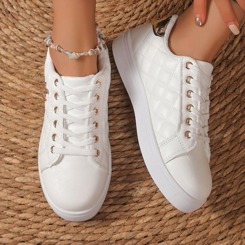 Dammode Quiltade Platåsneakers, Andningsbara Lätta Snörskor för Vardagsbruk