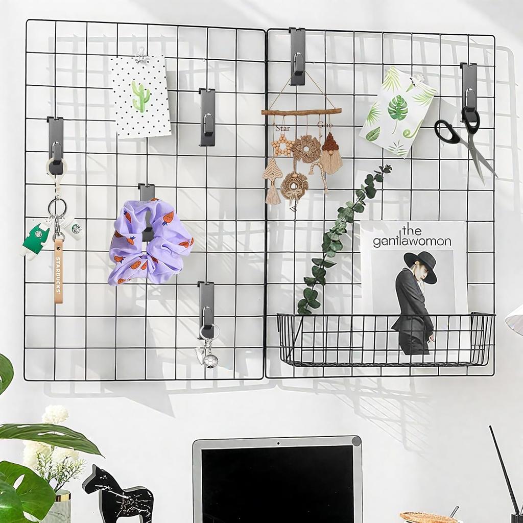 Grid Wall with Slotted Hooks Multifunctional Hanging Accessories Suitable for Office and Home Black 25PCS