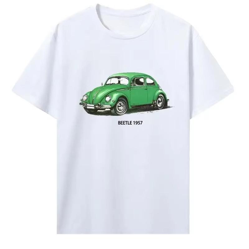 Summer Classic Car Top Retro Car Pattern T-shirt Men's and Women's Creative Picture Collar Printing Pure Cotton Short Sleeves
