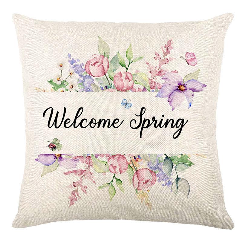 Seasons Throw Pillow Cover Spring Linen Flowers Truck Cushion Office Throw Pillow Cushion Throw Pillow Cushion
