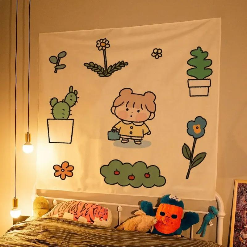Cute Girl Children Cartoon Hanging Cloth Office Living Room Tapestry Home Wall Decoration Tapestry
