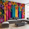 2D Multicolor Flower Tapestry with Rainbow Stripes for Modern Living Room Decor