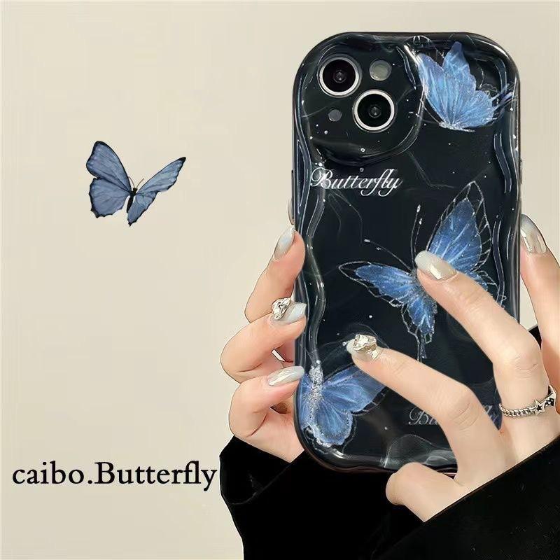 Silicone Phone Case IPhone 17 Pro Max Redmi K70 P70 Honor With Blue Butterfly Design Anti-Shock Full Coverage iPhone 15
