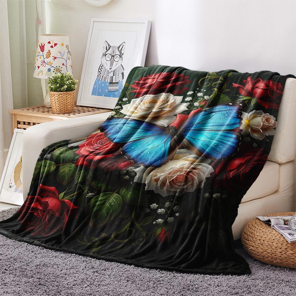 1PC Sleeping Rose  Print FlAannel Blanket, High quality Comfortable for All Seasons, Home Decor, Warmth and Comfort