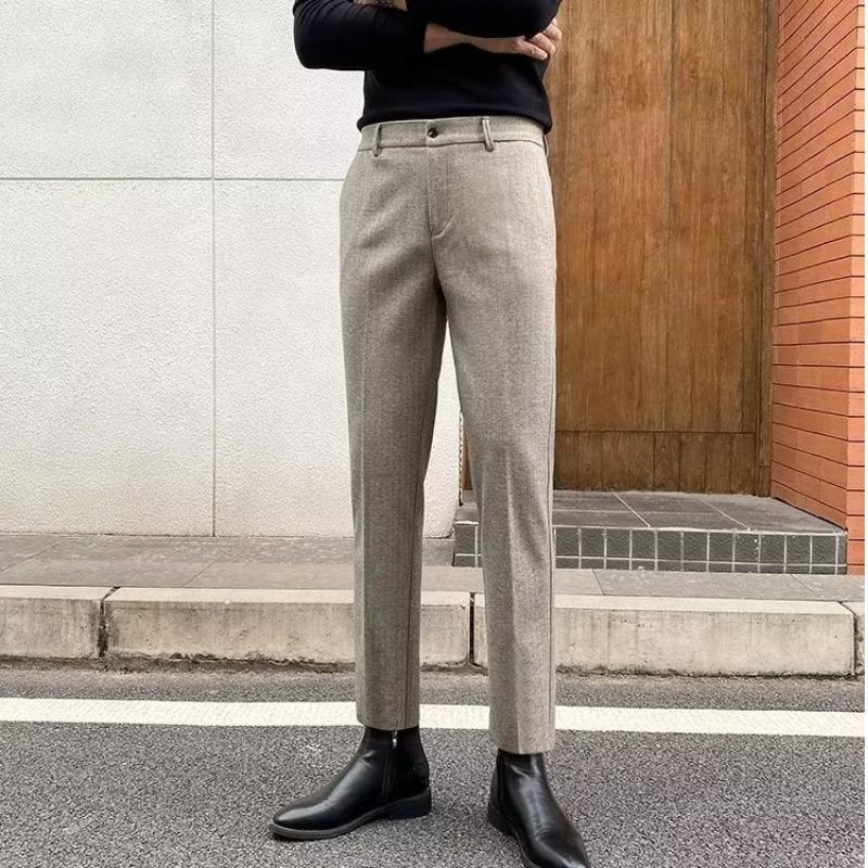 Men's Slim-Fit Wool Tweed Trousers - Retro European Style