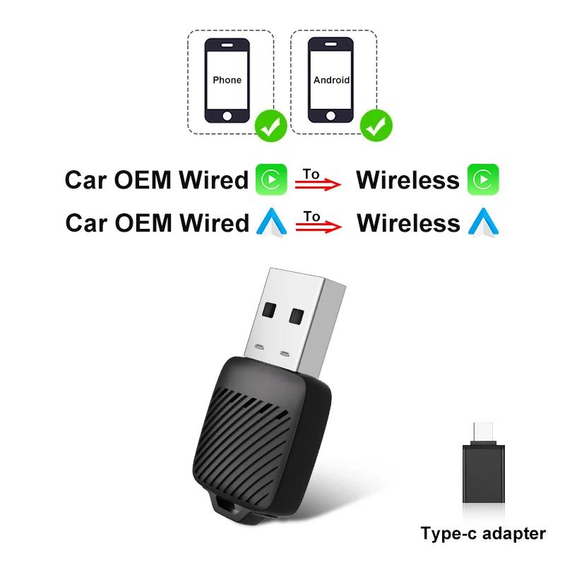 Carplay Android Auto Wireless Adapter 2 in 1 Carplay Adapter for OEM Car Stereo with USB Plug and Play Wired To Wireless