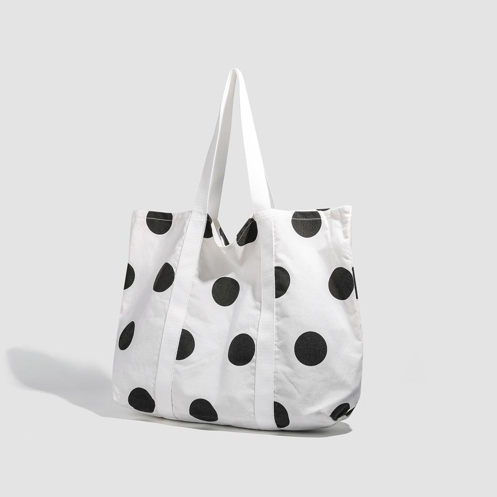 Sommer neu gepunktete große Canvas-Tasche schwarz und weiß schlichte Umhängetasche große Kapazität lässig