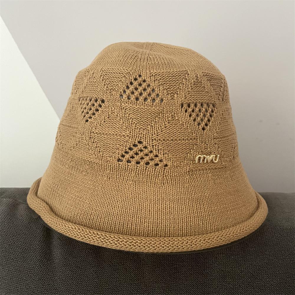 Hollow Knitted Bucket Hat, Curled Edge Fashion Visor, Travel Versatile Washbasin Hat