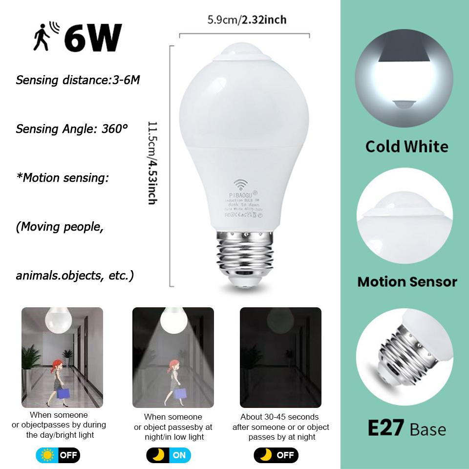 

4 шт. 20 Вт 18 Вт 15 Вт 12 Вт 9 Вт 6 Вт Lampada LED E27 радар датчик руху лампочка 189-265 В інфрачервоне виявлення розумна лампа працює вночі 4pcs