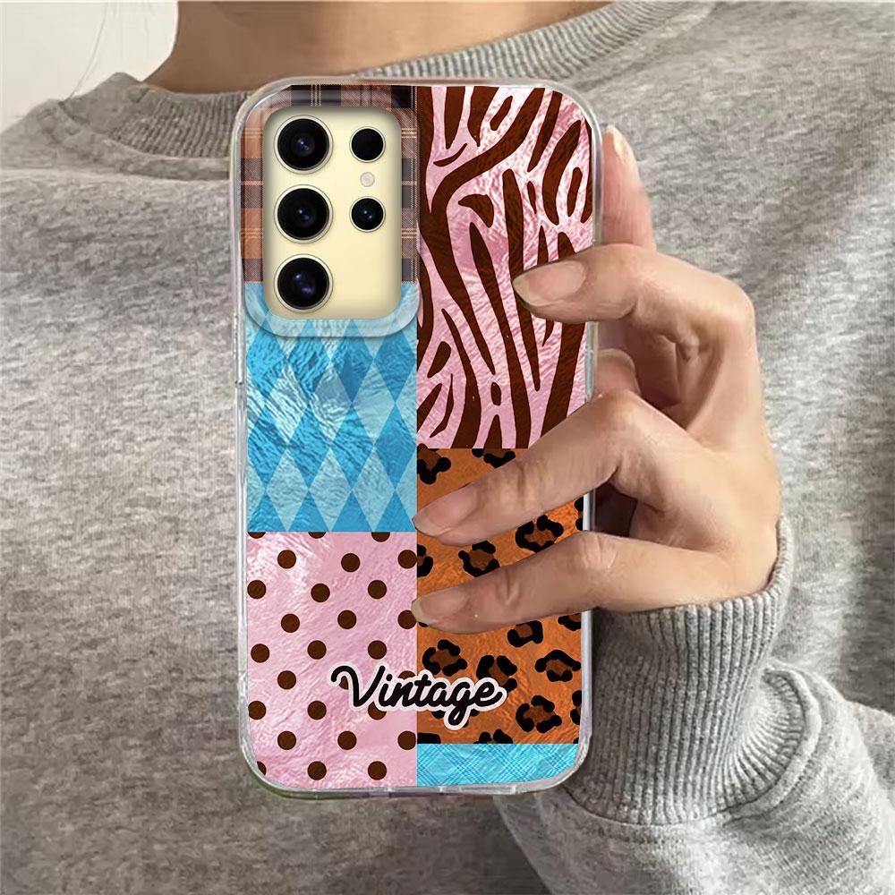 Vintage Blue Leopard Print Girl Vortex Texture Phone Case for Samsung Galaxy S25 Edge S24 S23 S22 S21 S20 FE Plus Ultra Cover