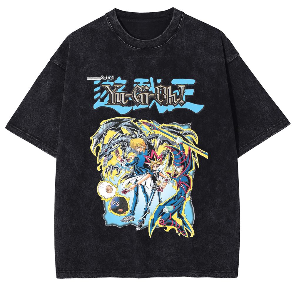 Yu Gi Oh Anime Print Tshirt Yugi Muto Manga Graphic T Shirt Men Women Clothing Summer Short Sleeve Tees Washed Cotton Tshirt