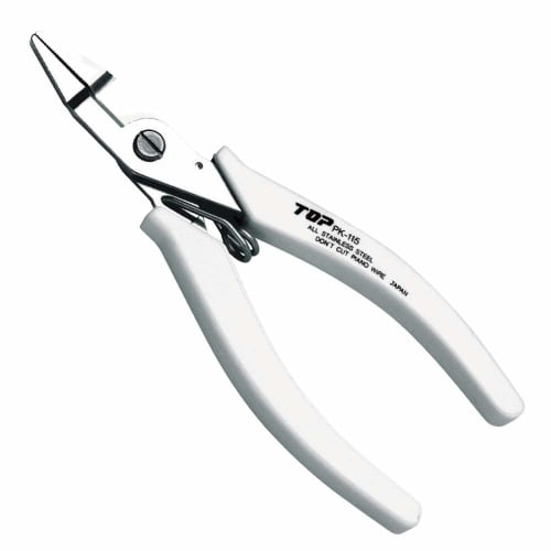 TOP Mini Radio Pliers, 4mm Tip, Non-serrated, Spring-Loaded, Cuts Wire 0.18-1.6mm, Stainless Steel, PK-115, Made In Tsubame-Sanjo, Japan