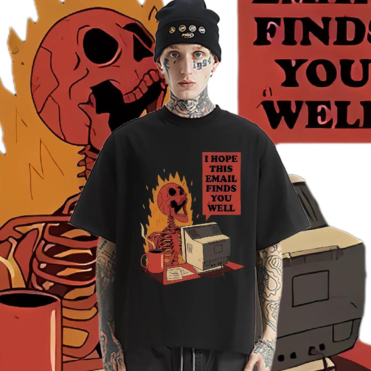 

O-Neck Oversized Loose Tee Fire Harajuku For Men Tshirt Graphic Printing Hip-Hop Tops Streetwear Clothes Breathable T Shirt XXXXXL чорний