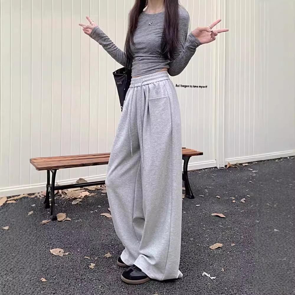 Women's Wide Leg High Waist Drapey Trousers - Spring/Autumn 2025, Loose Slimming Floor-Length Casual Pants.