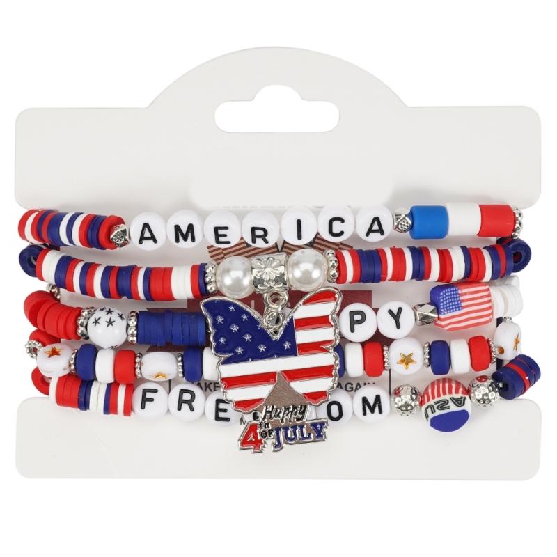 Artificial Crystal Bracelet Elastic Bracelet Independence Day Handmade Bracelet Stackable Bracelets for Adding Charm