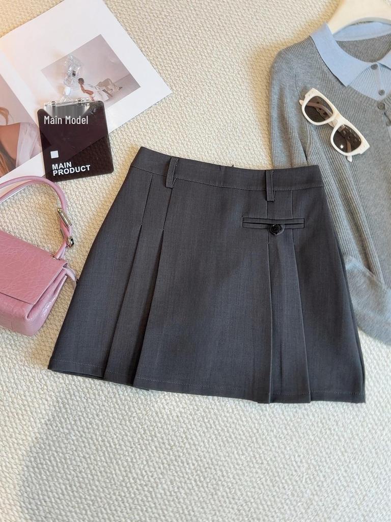 2026 Summer Women's Korean-Style Gray Pleated A-Line High-Waisted Skirt - Slimming, Anti-Exposure, Versatile Short Skirt