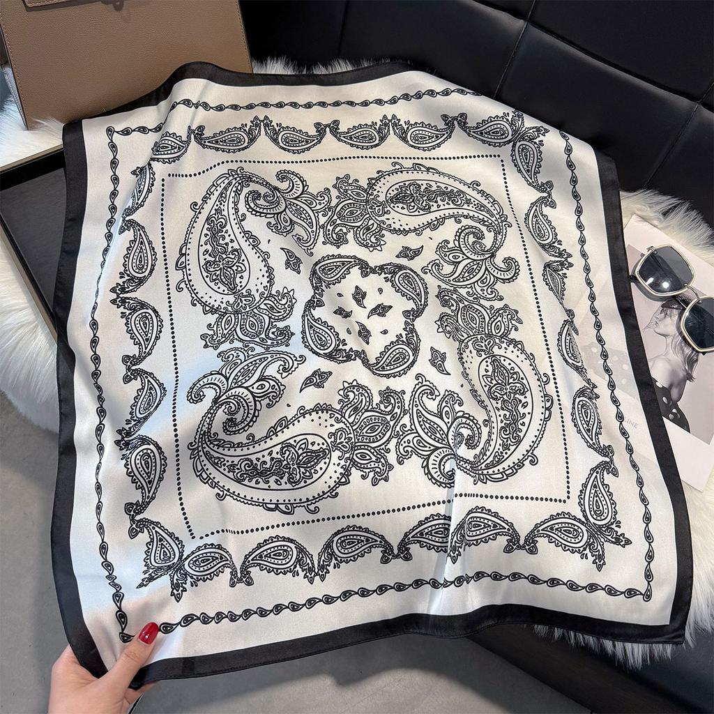 New Luxury Paisley Print 70*70cm Square Scarf Women Soft Satin Hairband Neckerchief Tie Female Headband Foulard Bag Ribbon Gift