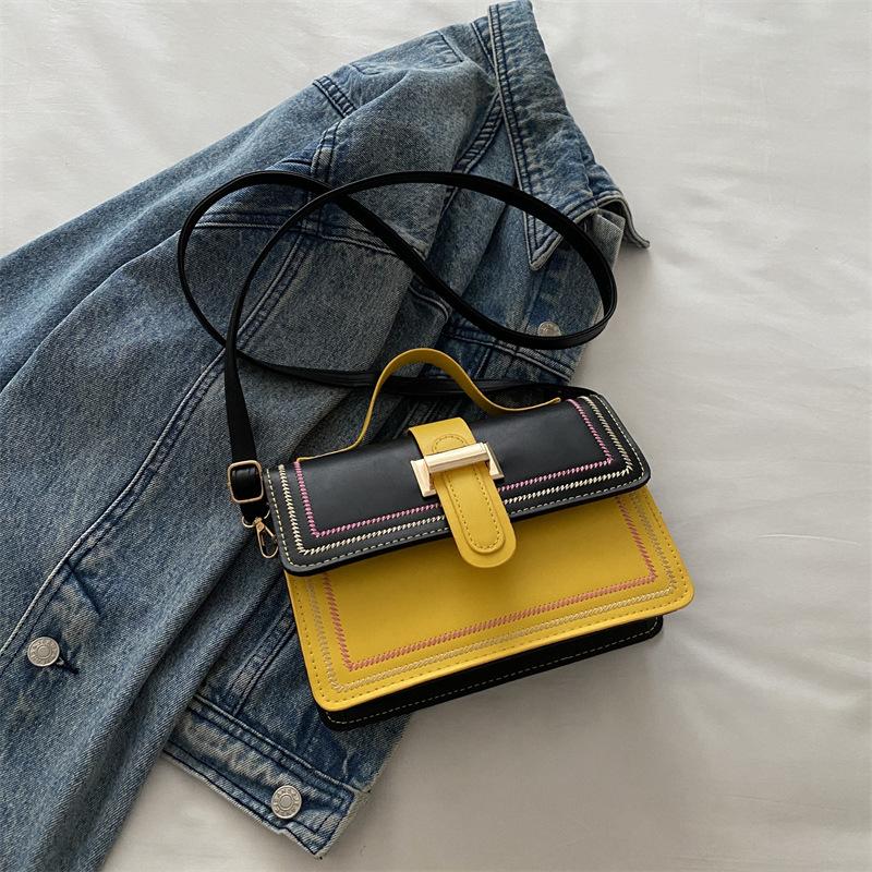 Small Square Bag Contrasting Color Shoulder Messenger Bag Women's Striped Large-capacity Commuter Handbag Women's Bag