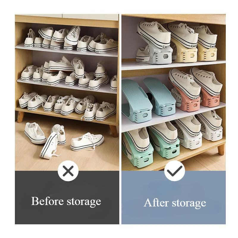 10 Pcs Adjustable Shoe Stacker Shoe Slots Organizer Shoe Slots Space Saver Double Deck Shoe Rack Holder For Closet Organization