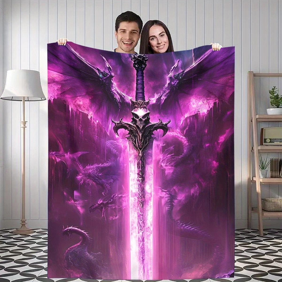 

1pc Fantasy Purple Giant Sword Blanket - Epic Purple Sword & Dragons design, Soft Flannel Throw for Home, Camping, Office 75x90cm28x35in