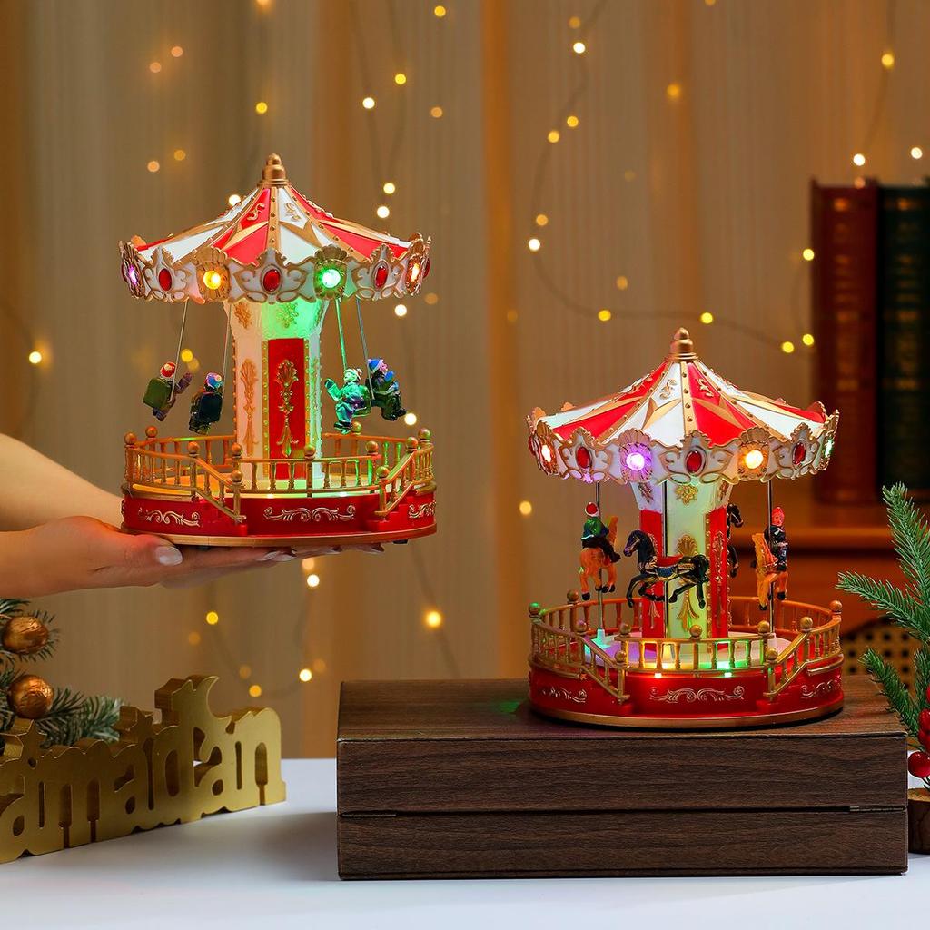 Glowing Music Wooden Horse Swing Christmas Ornament & Music Box Gift