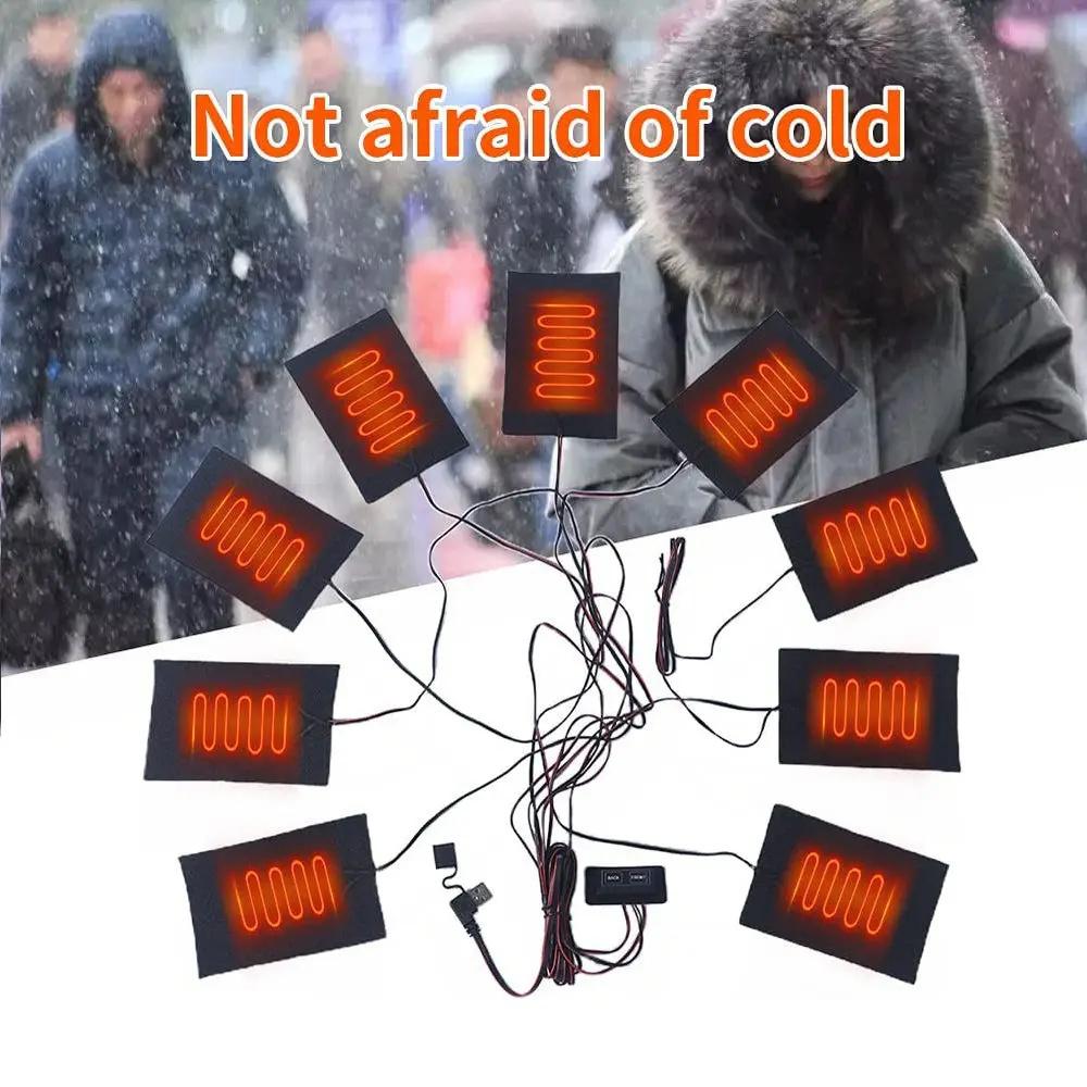 9 i 1 Klær Varmeputer 5V 2A USB Elektrisk Varmeark Vest Jakke Varmer