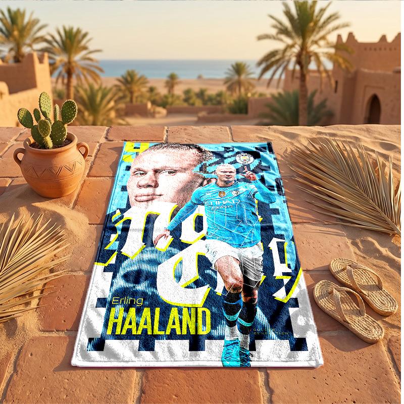 Asciugamano da Spiaggia Tema Erling Haaland Morbido Asciugatura Rapida?Asciugamano Asciutto Per Vacanze Estive Al Mare Nuoto
