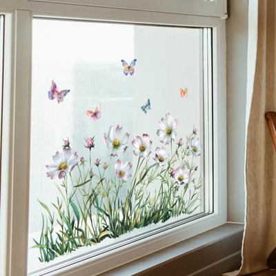 Spring Flowers Window Clings Garden Wildflower Butterflies Glass Sticker Reusable Static Decals for Living Room Home Office