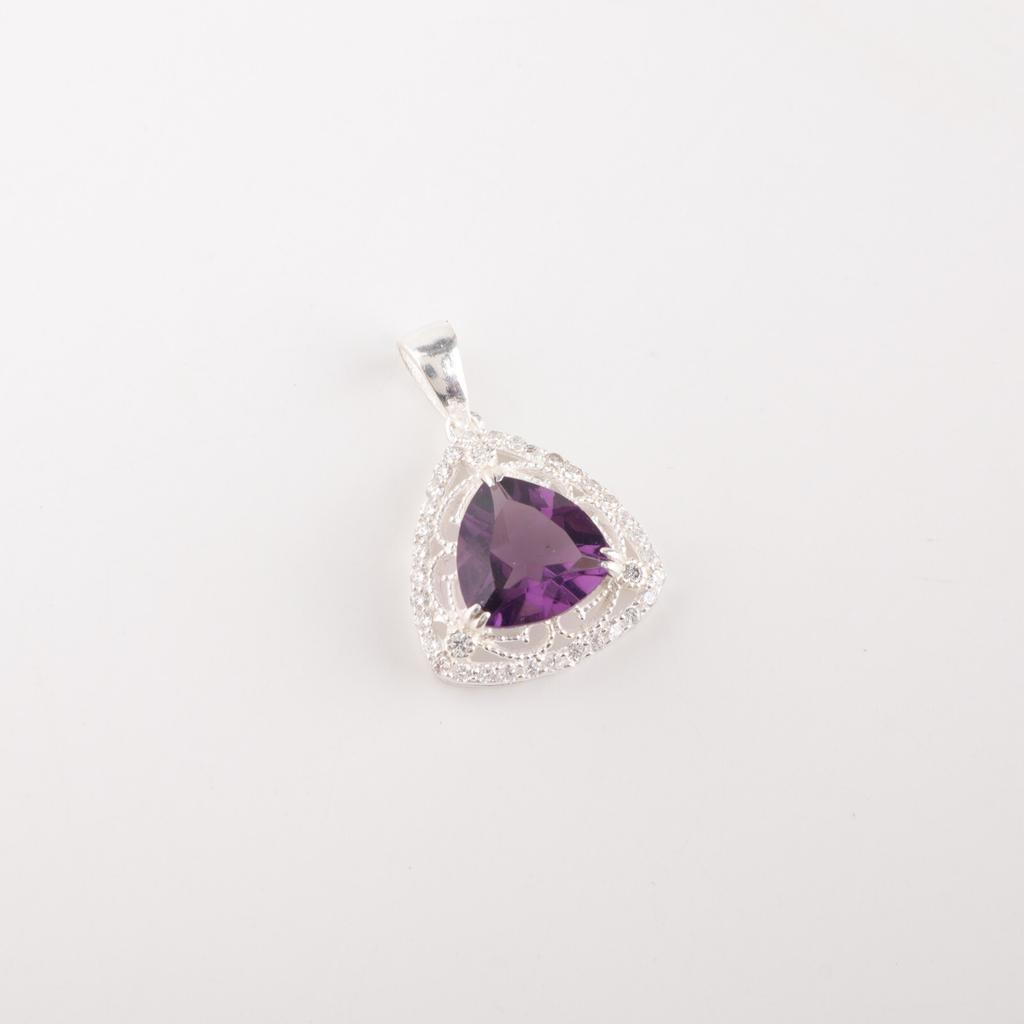 Amethyst Gemstone 925 Sterling Silver Jewelry Fashionable Zircon Pendant 0.99" CZP-8-12