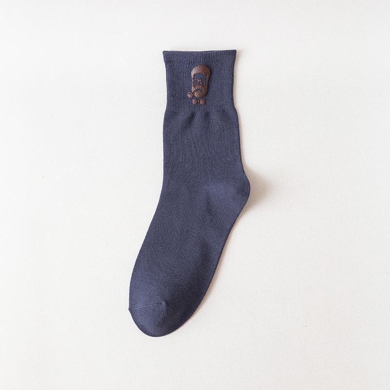 Herren-Kniebundsocken in einfarbigem Design mit hohem Bund aus Baumwolle mit Heißprägung eines Porträts – Trendiger Herbst-Winter-Stil