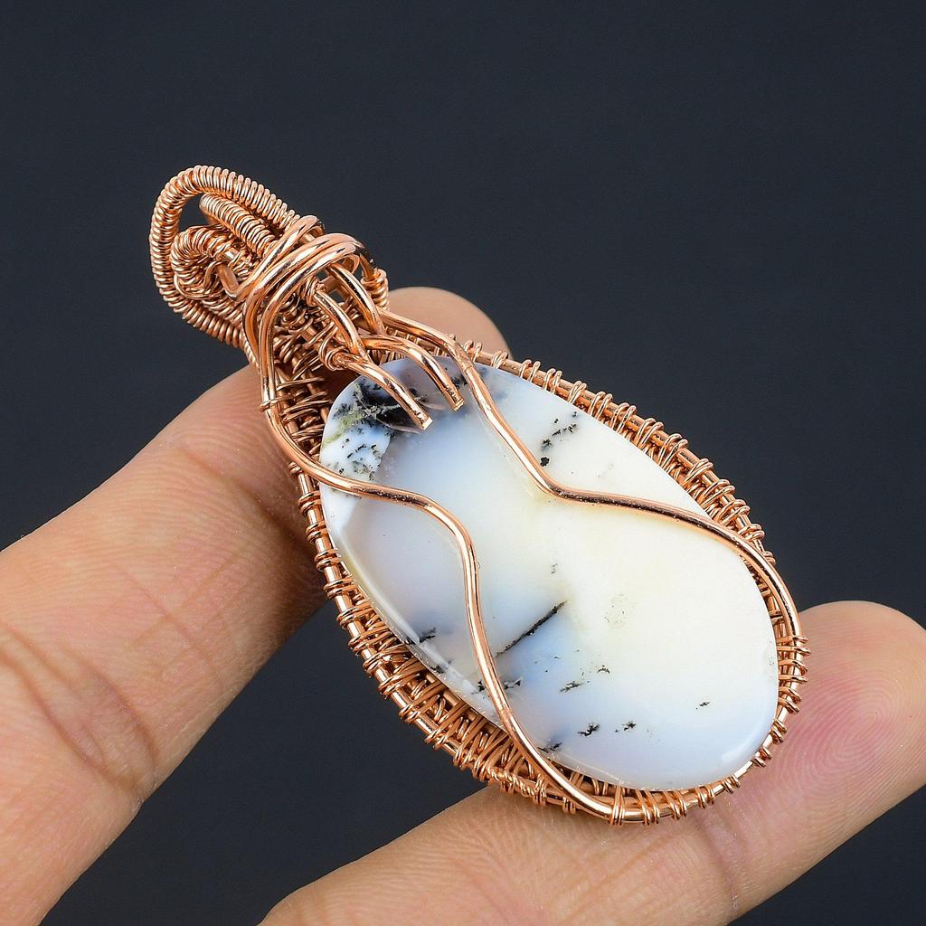 Dendrite Opal 999 Copper Wire Wrapped Pendant, Handmade Gemstone Jewelry Pendant Gift For Birthday