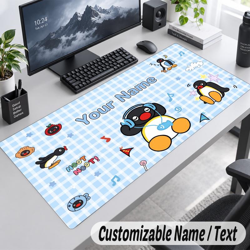 Pingu Personalized Large Mouse Pad Custom Name Text Extended Desk Mat Gaming Mousepad