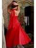 Elegant Retro Red Tie Halter Mid-Length Dress