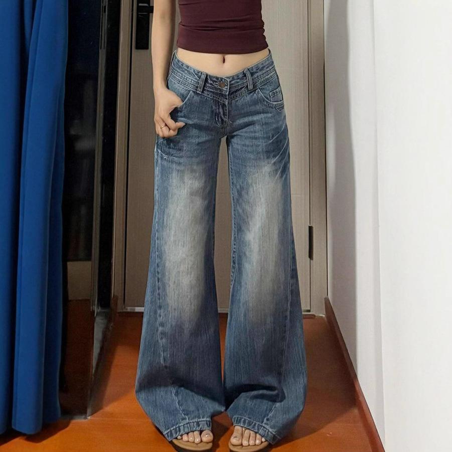 Comfortable Smaller Retro Not Stick Leg Micro-flare Jeans Female Low Waist Thin Straight Dragging Trousers Women Jeans for Women Long Denim Pants