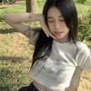 White cute rabbit print short-sleeved T-shirt women's South East Asia hot-selling navel sweet and spicy top