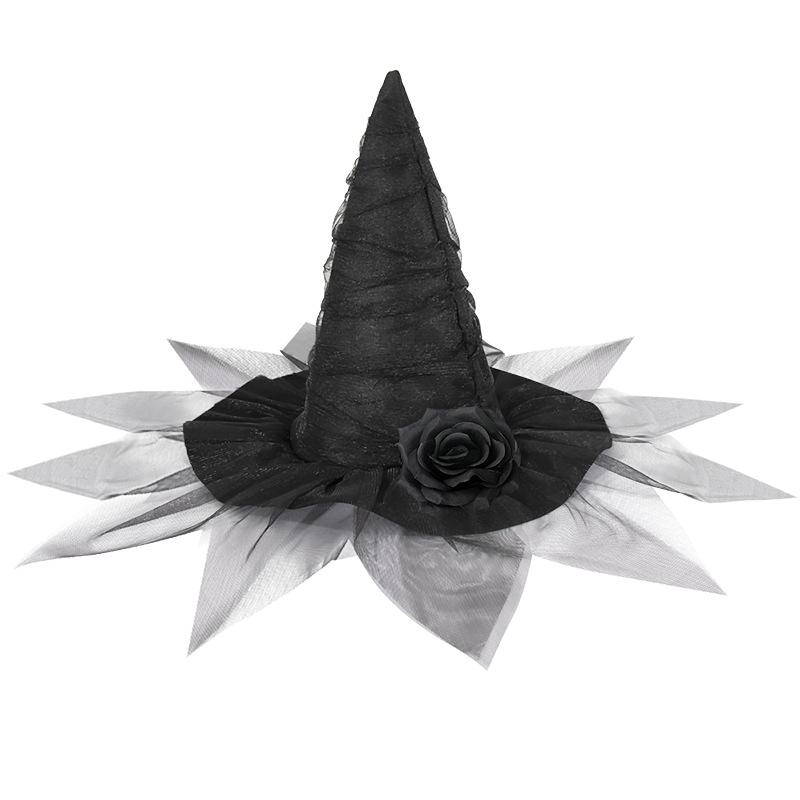 

New Products, Halloween, Baroque Witch Hat, Mesh, Simulation Flower, Dress Up Accessories, Gothic, Queen, Cosplay Witch One Size