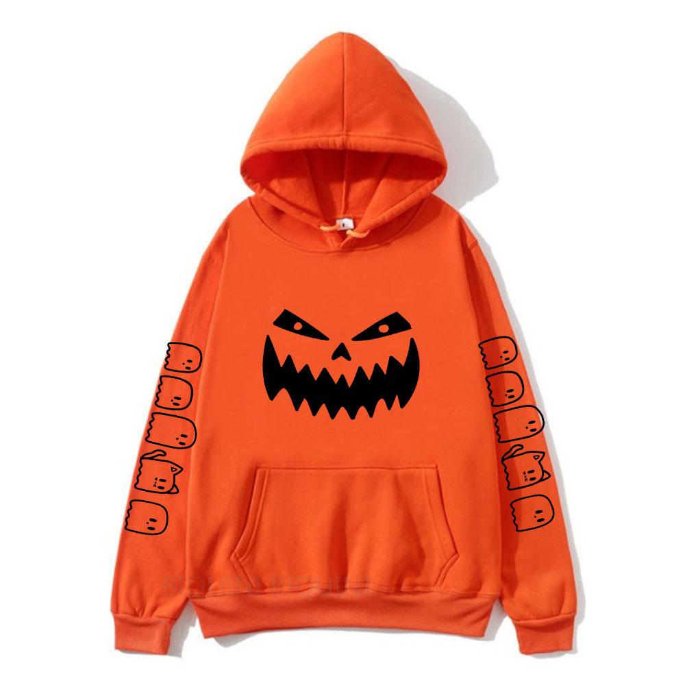 Halloweenská mikina Kawaii duch dýně potisk Unisex mikina Módní ležérní Podzim Zima Dlouhý rukáv Pánská pulovrová mikina