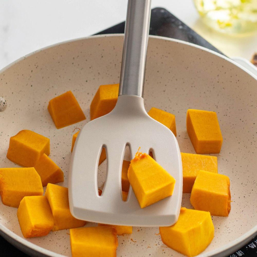 2pcs Stainless Steel Handle Steak Spatula Food Grade Silicone Stir Fry Turner  Nonstick Pan